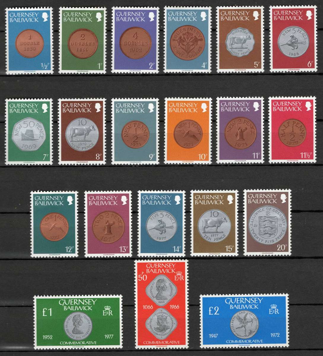 Guernsey 1979-81: Full Definitive Issue - Coins: UMM Set in Presentation Packs: SC 173-188, 201-203