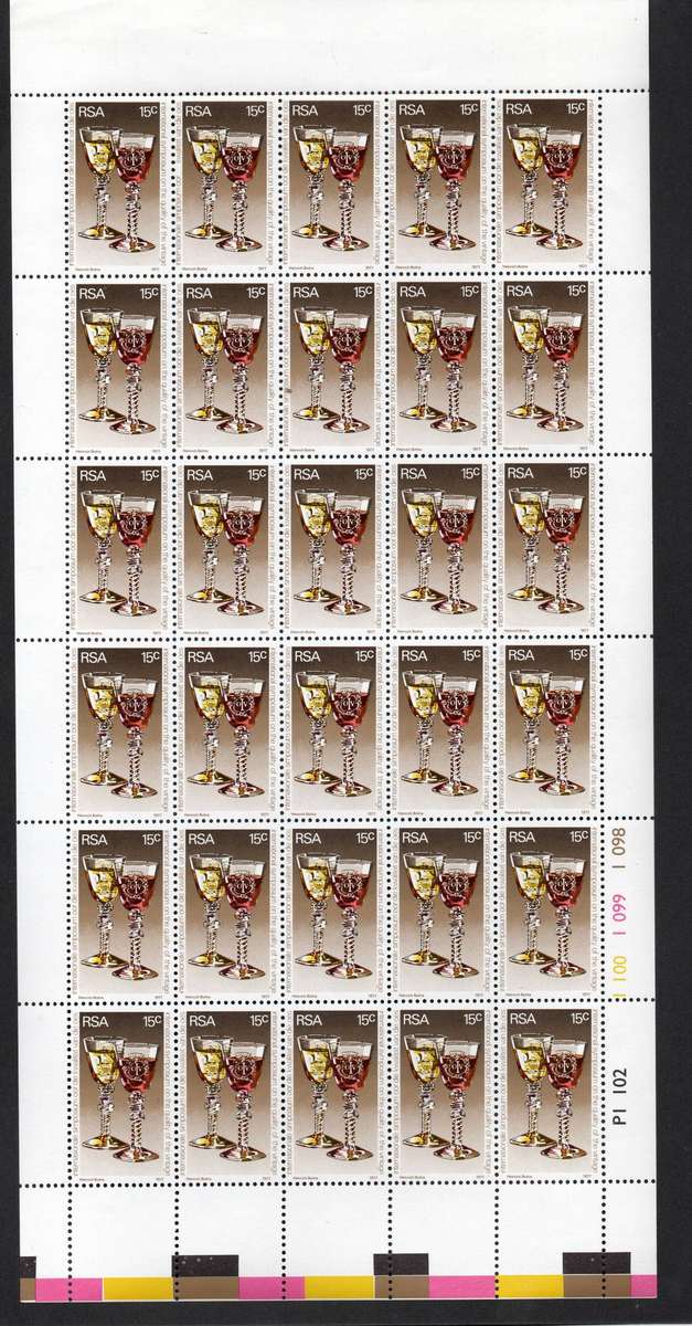 RSA 1977: International Wine Symposium Full UMM Sheet with Rare "Missing Die" Flaw: SACC 415a