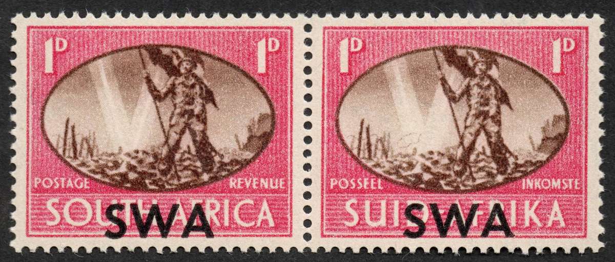 SWA 1945: Victory Issue 1d Overprint with "Barbed Wire" Variety - MM: SACC 159b **Rare**