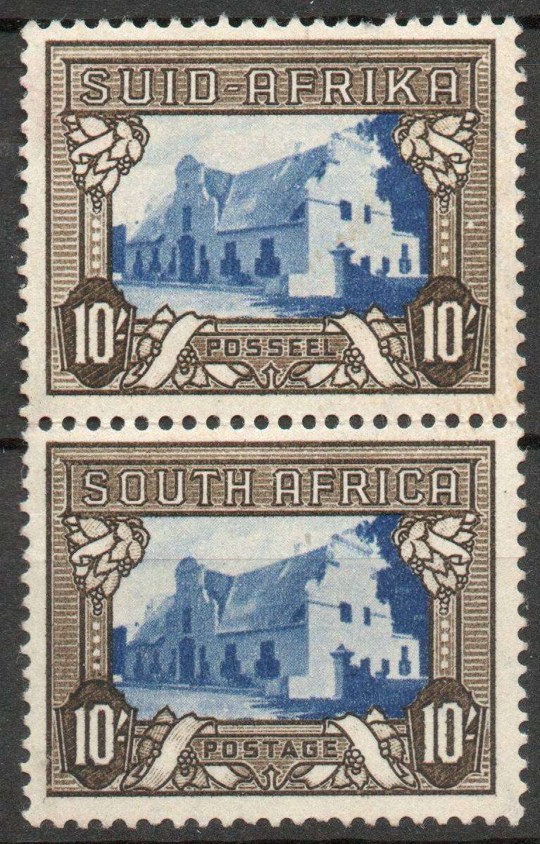 Union of SA 1939: Hyphenated Pictorial 10/- MM Pair with Border-break: SACC 63 (High CV)