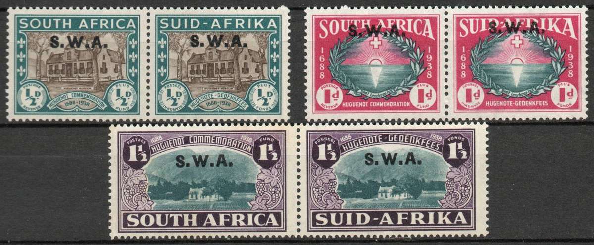 SWA 1939: 250th Anniv. Huguenots Overprinted S.W.A.- MM @ CV R 1 550: SACC 138-140