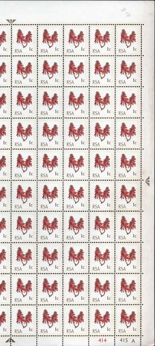 RSA 1970: Def. Issue 1c UMM Full Sheet (100) with Very Rare Red Paint Blob: SACC 288a