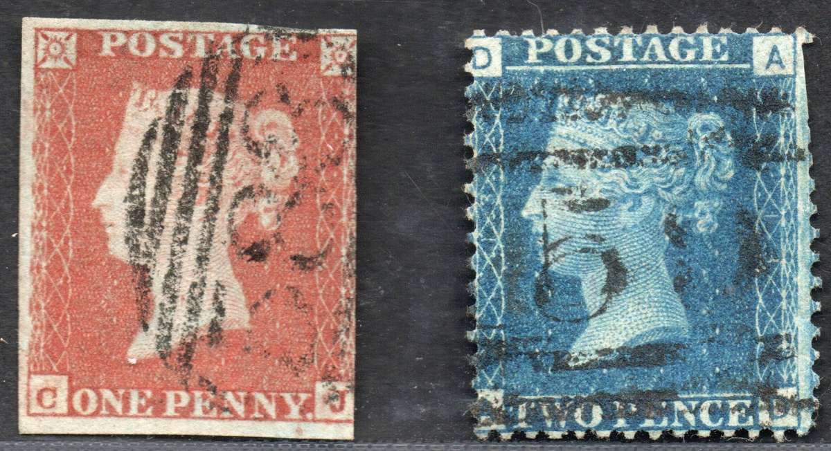 Great Britain 1800s: Penny Red and Two Pence Blue - Used: Nice Space Fillers