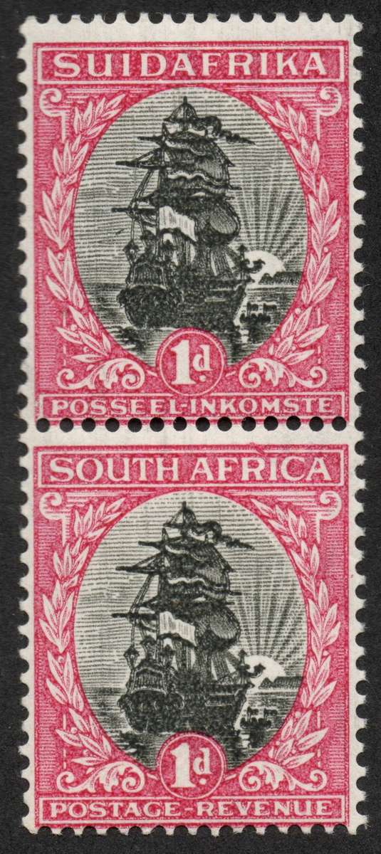 Union of SA 1930: 1d Inverted Wmk Type 1 with Blurred Vignette UMM Pair: SACC 43a **Very Rare**