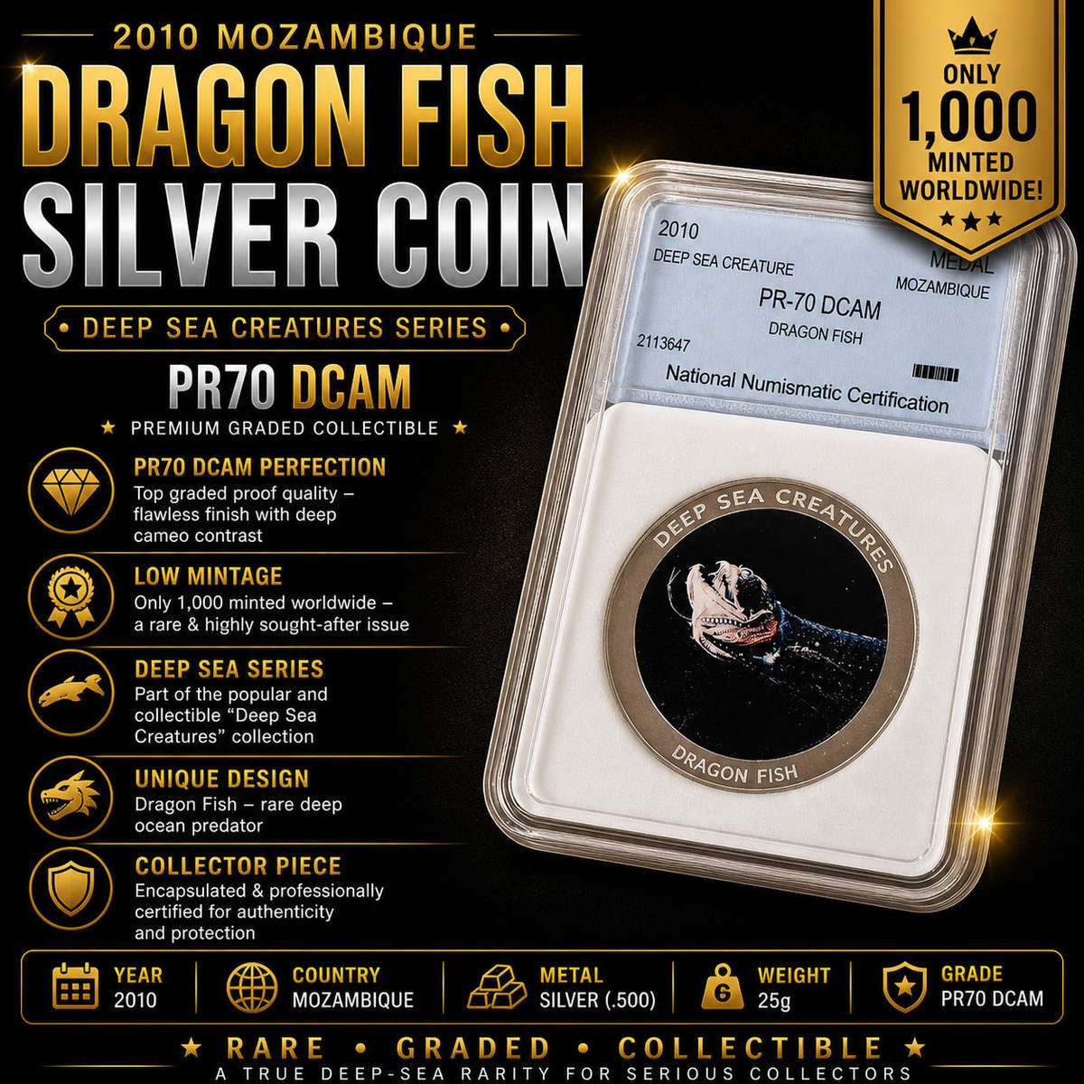 Silver Coin - 2010 Dragon Fish, Deep Sea Creature PR70 DCAM - LOW MINTAGE
