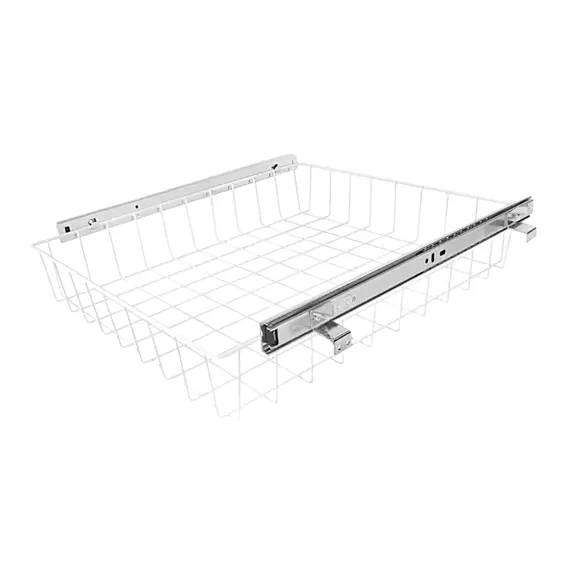2 x Pull Out Basket, Ball Bearing Runners, White Powder Coated, 450mm