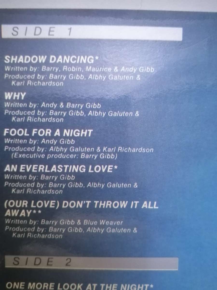 ANDY GIBB (SHADOW) - VINYL IN EXCELLENT COND. - SEE BELOW FOR INFO.