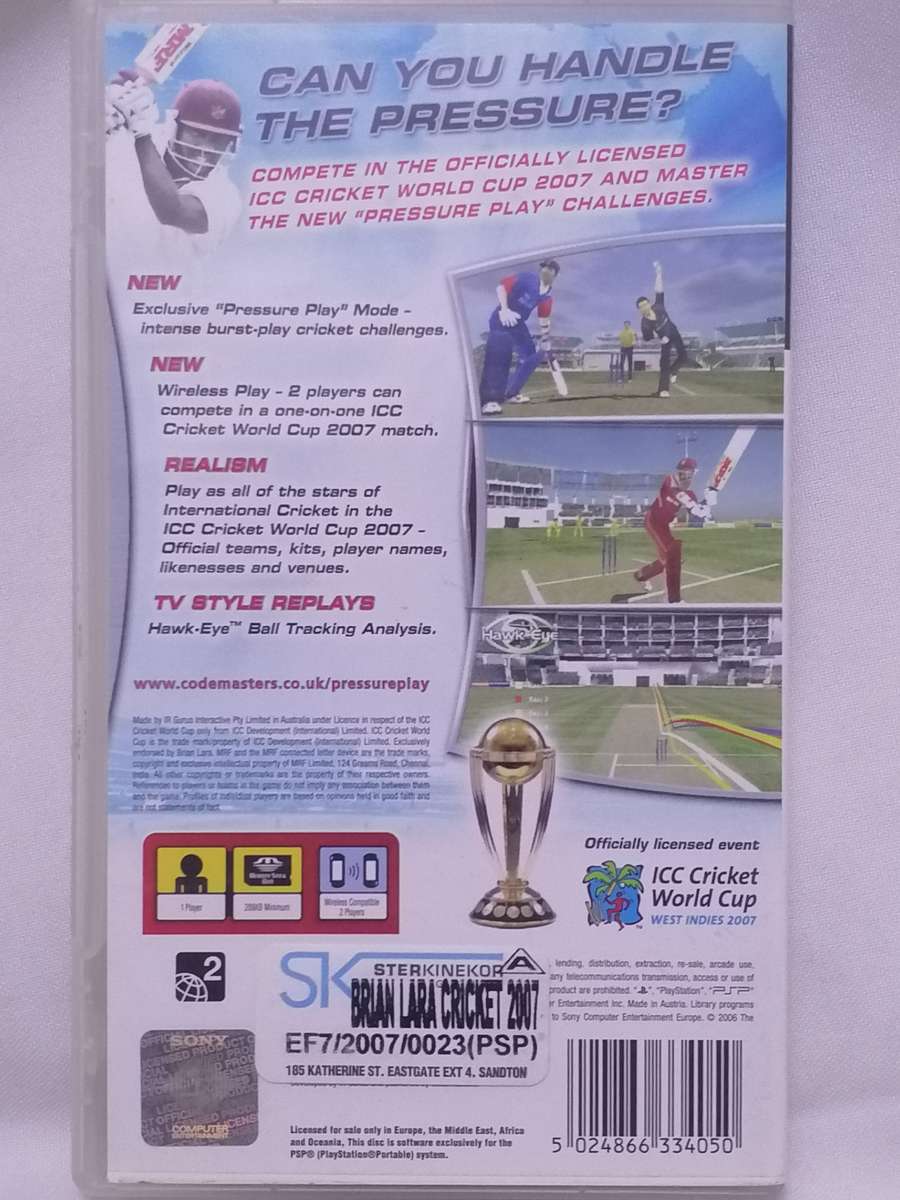 PSP Game - (BRIAN LARA 2007) - WITH BOOKLET -  EXCELLENT CONDITION - SEE BELOW.