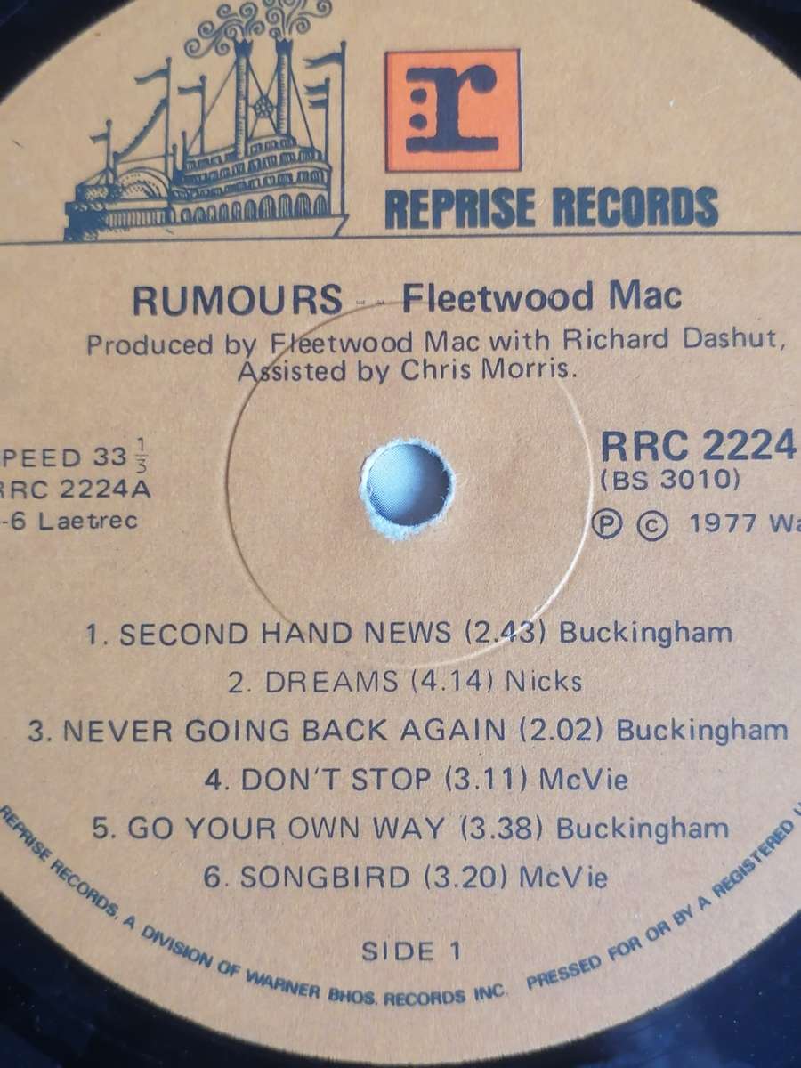FLEETWOOD MAC (RUMOURS) - VINYL IN VERY GOOD COND. - SEE BELOW FOR INFO.