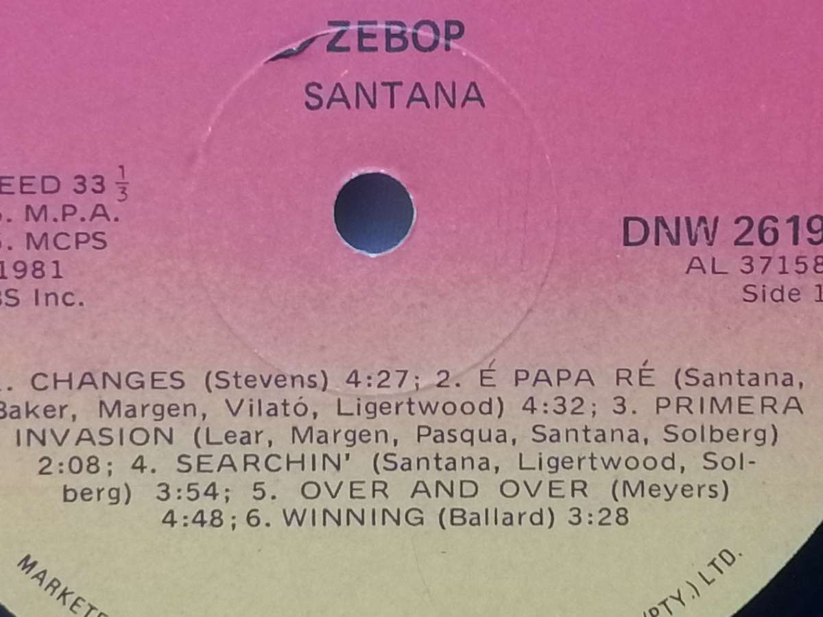 CARLOS SANTANA (ZEBOP) - VINYL IN VERY GOOD COND. - SEE BELOW FOR INFO.