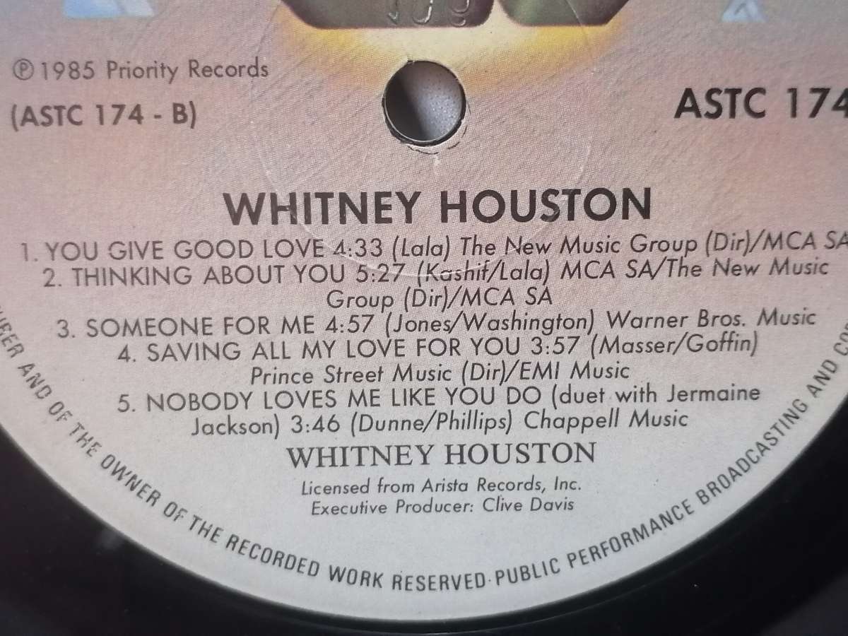 WHITNEY HOUSTON - VINYL IN VERY GOOD COND. - SEE BELOW FOR INFO.