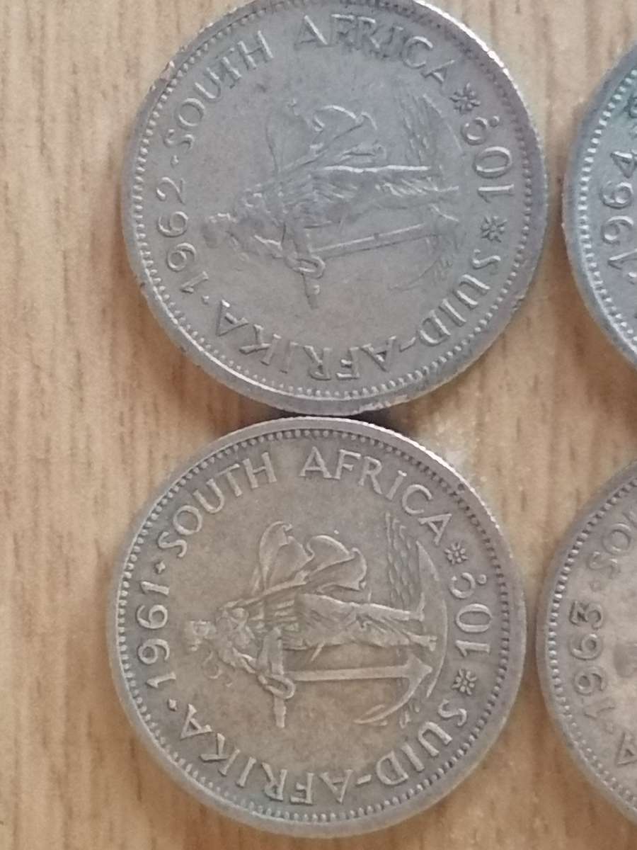 SA UNION SILVER COINS - SET OF 4x 10 CENTS (1961 - 1964) - USED CONDITION - SEE BELOW FOR INFO.