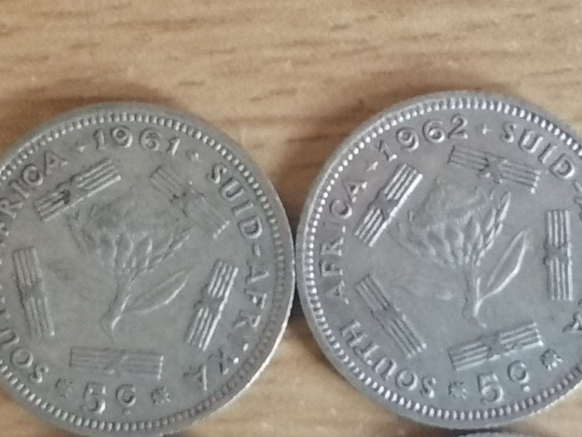 SA UNION SILVER COINS - SET OF 4x 5 CENTS (1961 - 1964) - USED CONDITION - SEE BELOW FOR INFO.