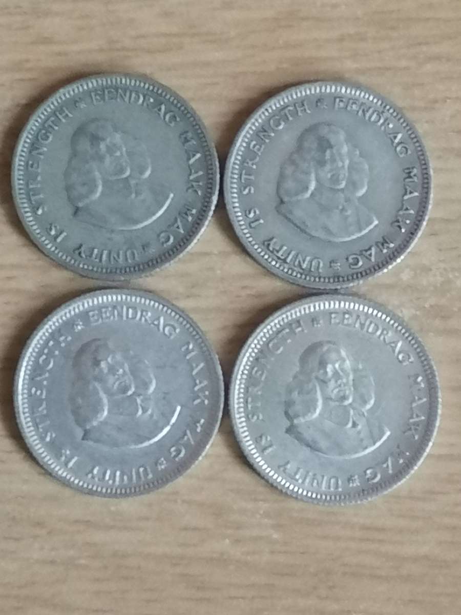 SA UNION SILVER COINS - SET OF 4x 5 CENTS (1961 - 1964) - USED CONDITION - SEE BELOW FOR INFO.