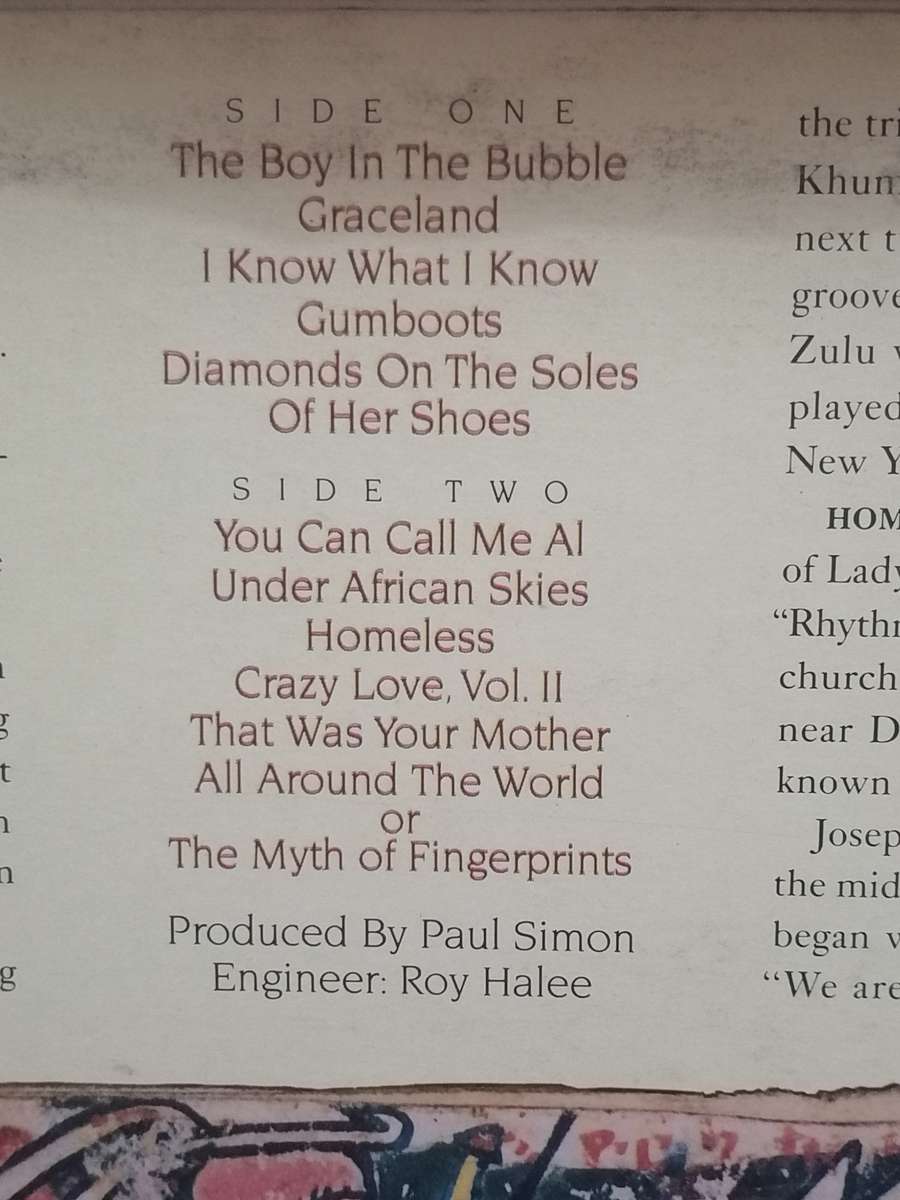 PAUL SIMON (GRACELAND) - VINYL VERY GOOD COND. - SEE BELOW FOR INFO.