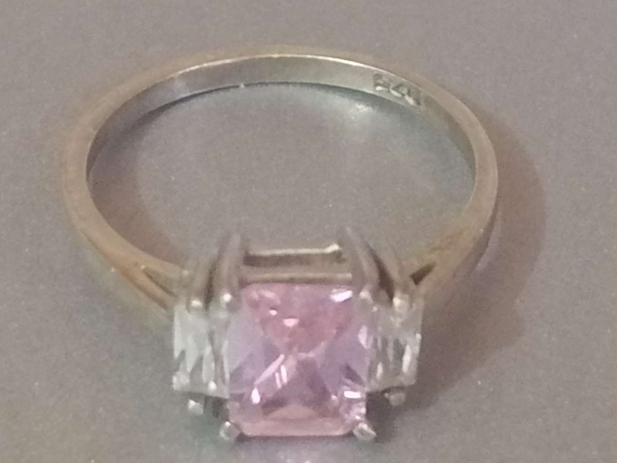 Beautiful Sterling Silver pink stone dress ring, size P