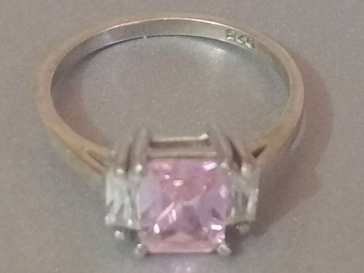 Beautiful Sterling Silver pink stone dress ring, size P