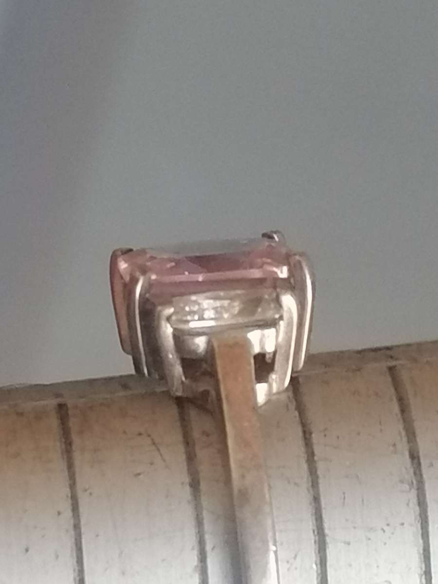 Beautiful Sterling Silver pink stone dress ring, size P
