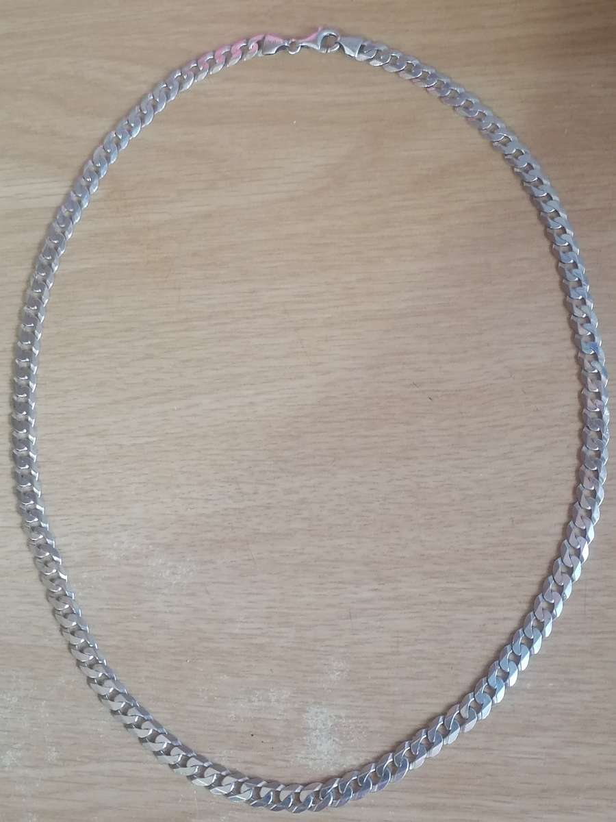 Stunning mens Italian 925. silver flat curb necklace, 7mm wide & 56cm long.