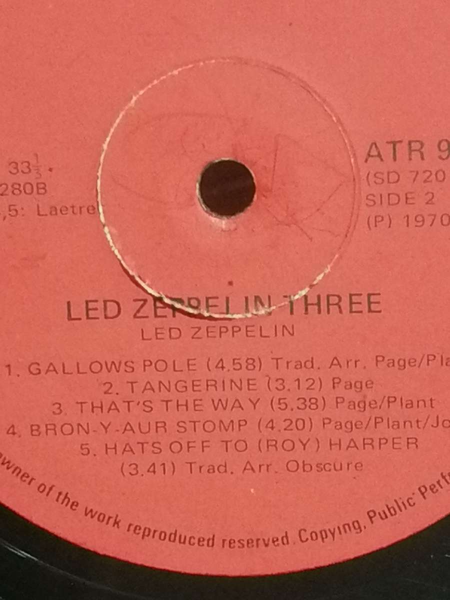Led Zepplin Three, vinyl in very good condition.