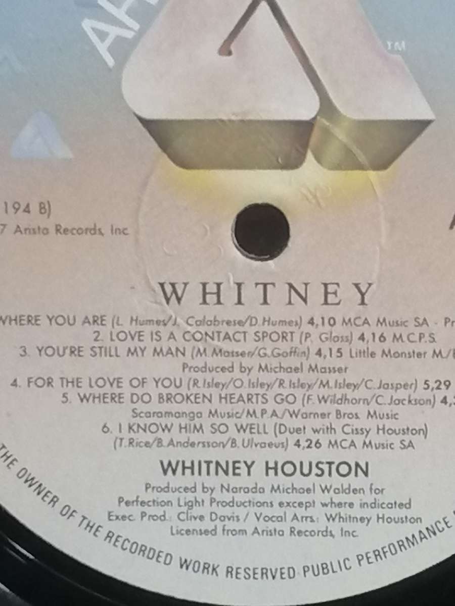 Whitney Houston, Whitney, vinyl in very good condition.