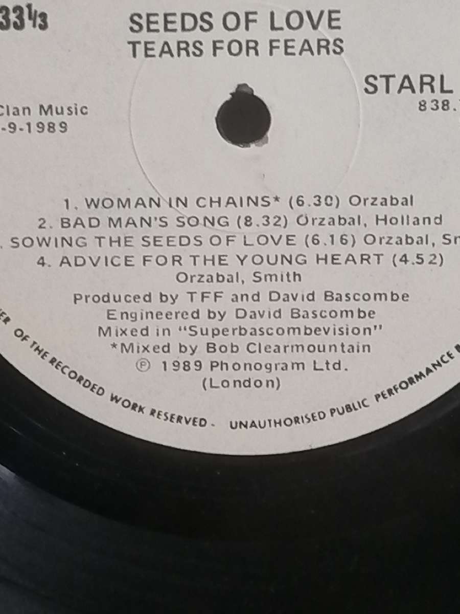 Tears for Fears, Seeds of Love, vinyl in very good condition.