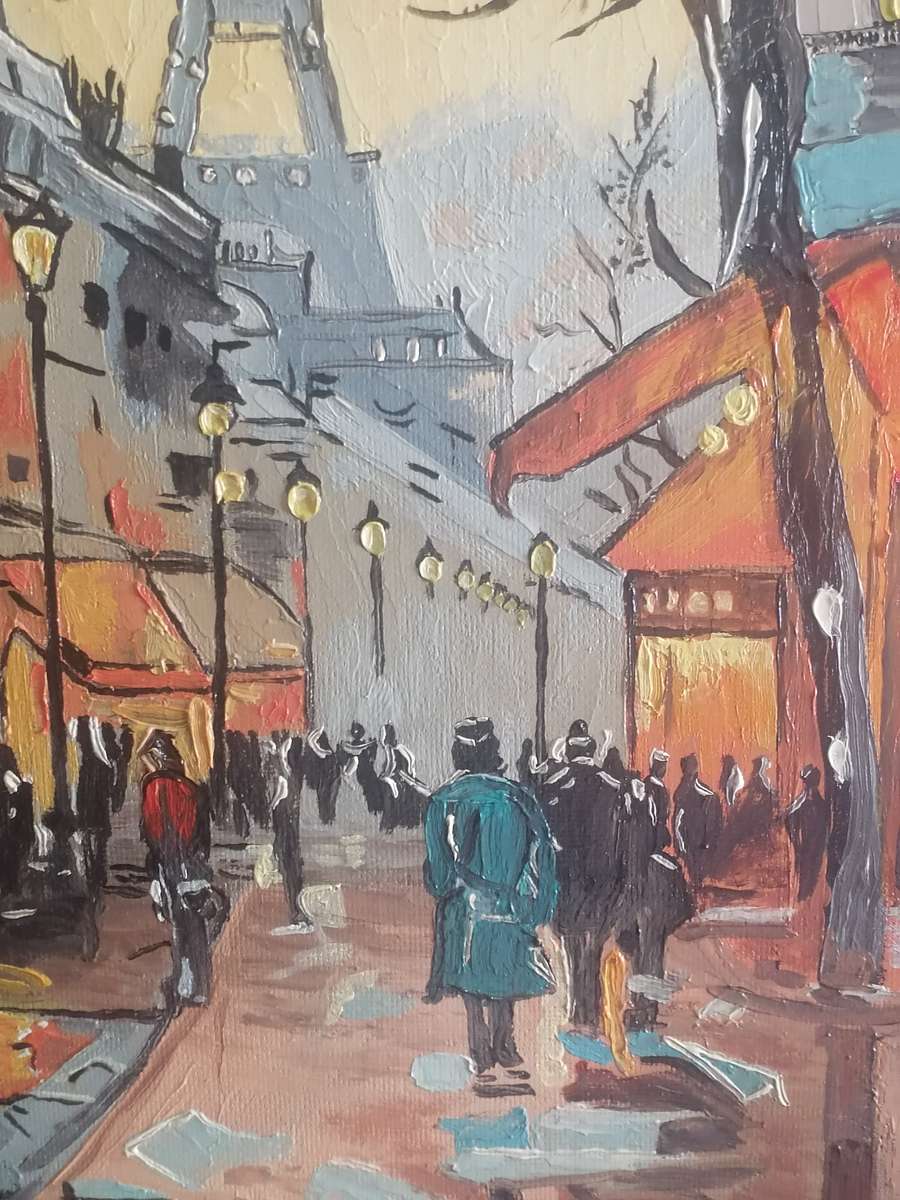 Stunning oil painting on board, Night life in Paris' 2024 by Cobus.