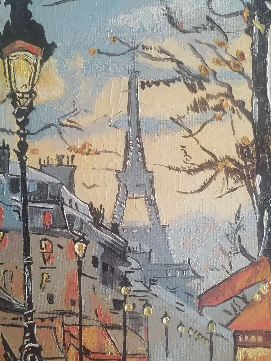 Stunning oil painting on board, Night life in Paris' 2024 by Cobus.