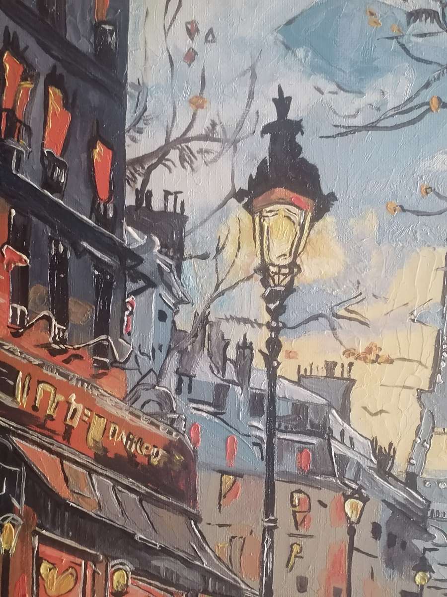 Stunning oil painting on board, Night life in Paris' 2024 by Cobus.