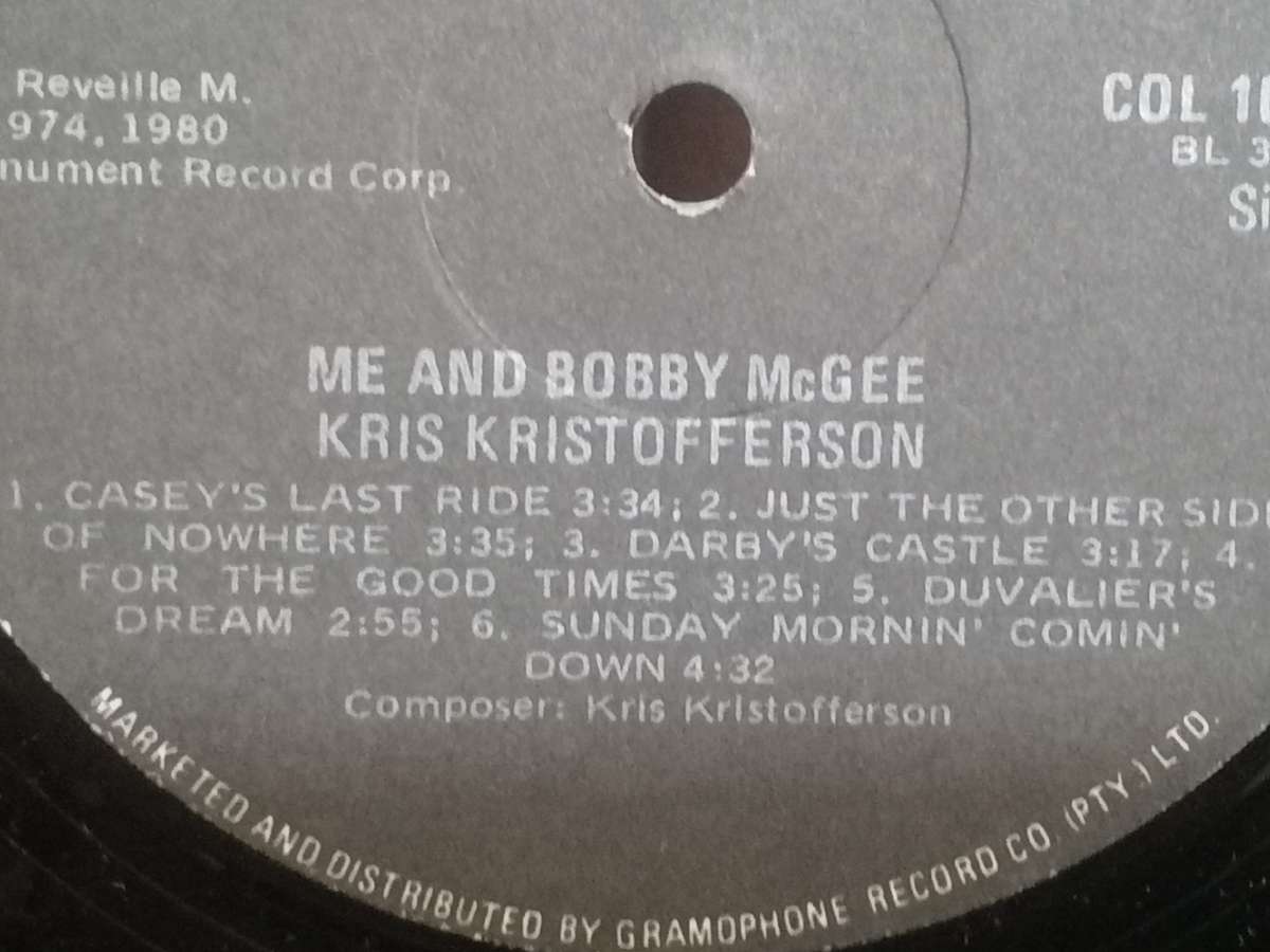 Kris Kristofferson, me and Bobby Mcgee, vinyl.