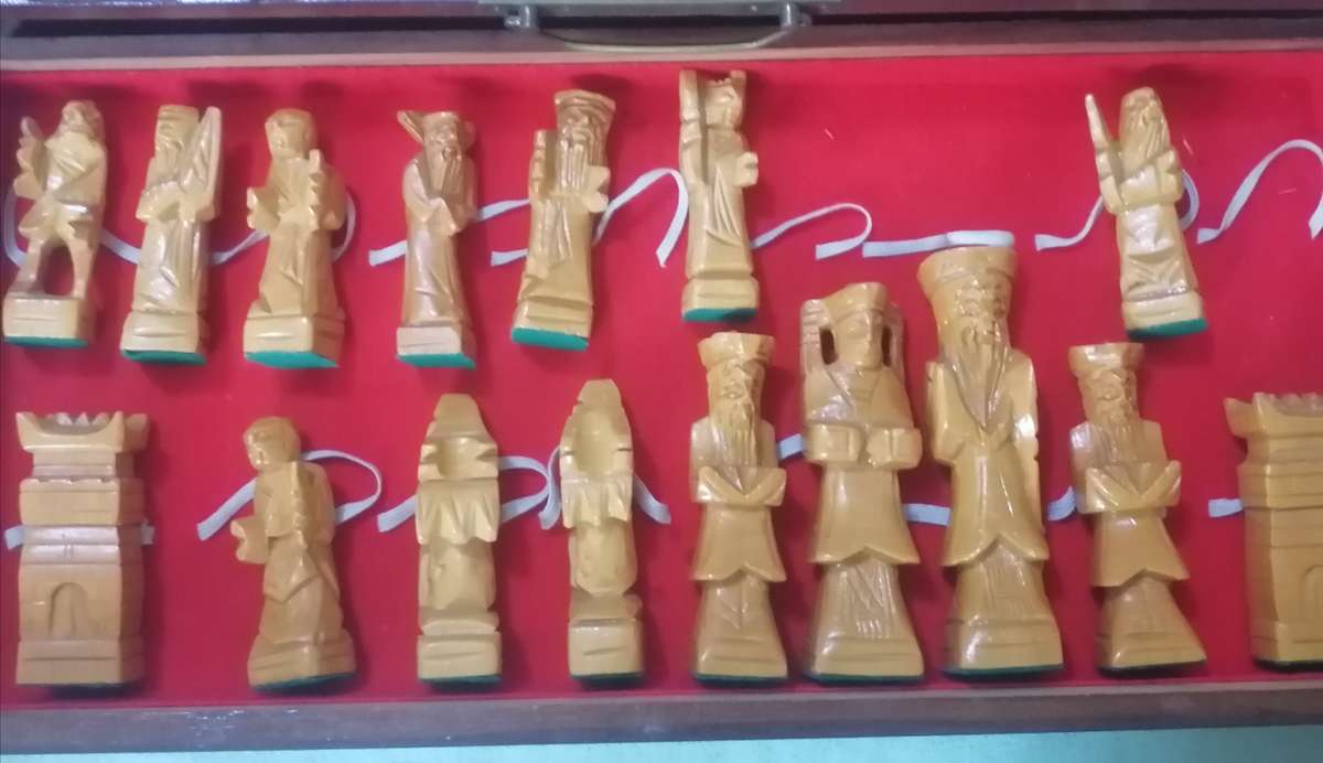 Vintage oriental exquisitely hand carved chess set.