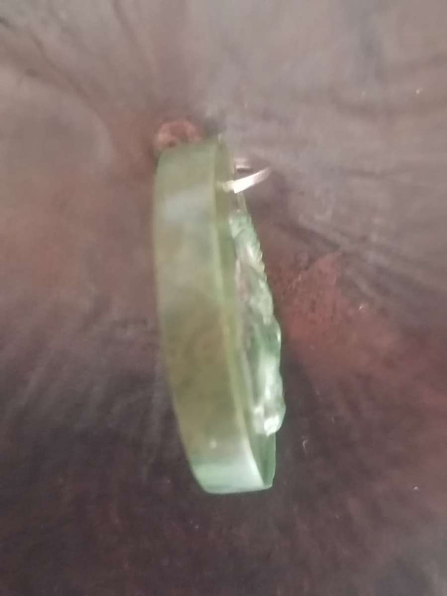Rare & vinitage Baberton Verdite (Jade) hand carved Buck (835 Silver ring).