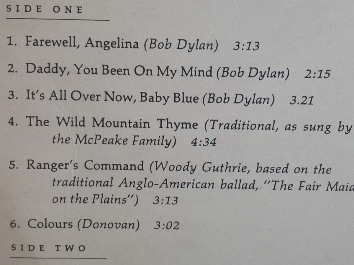 Joan Baez, Farwell Angelina vinyl very good.