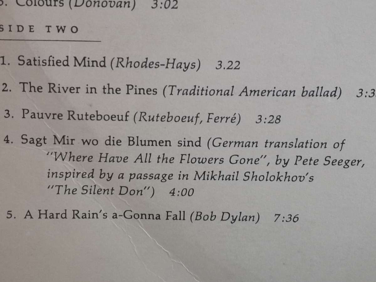 Joan Baez, Farwell Angelina vinyl very good.