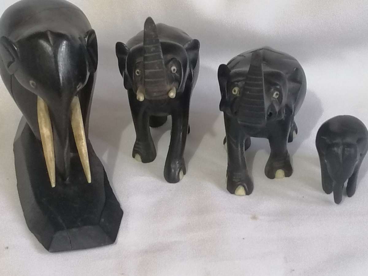 Vintage & Rare Elephant set, carved from Ebony wood & Camel bone..