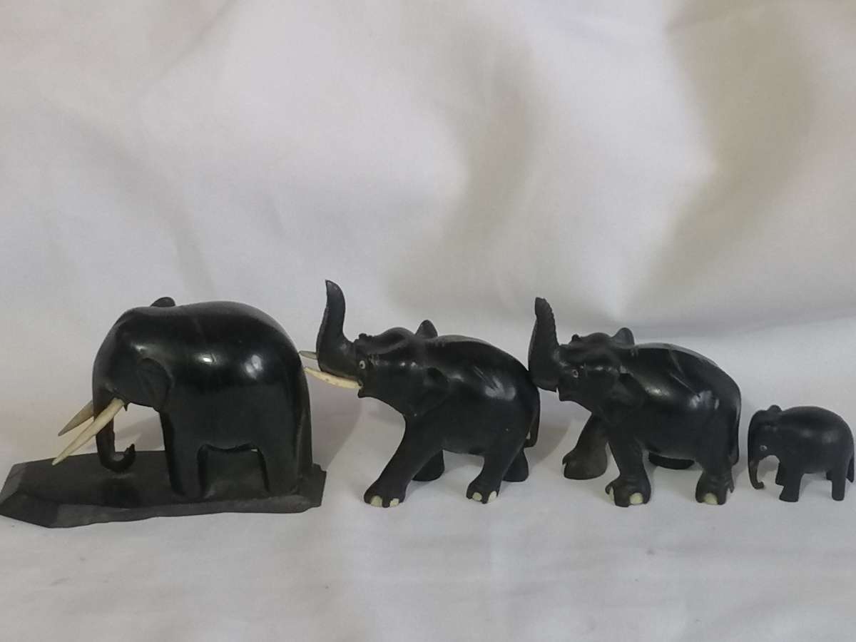Vintage & Rare Elephant set, carved from Ebony wood & Camel bone..