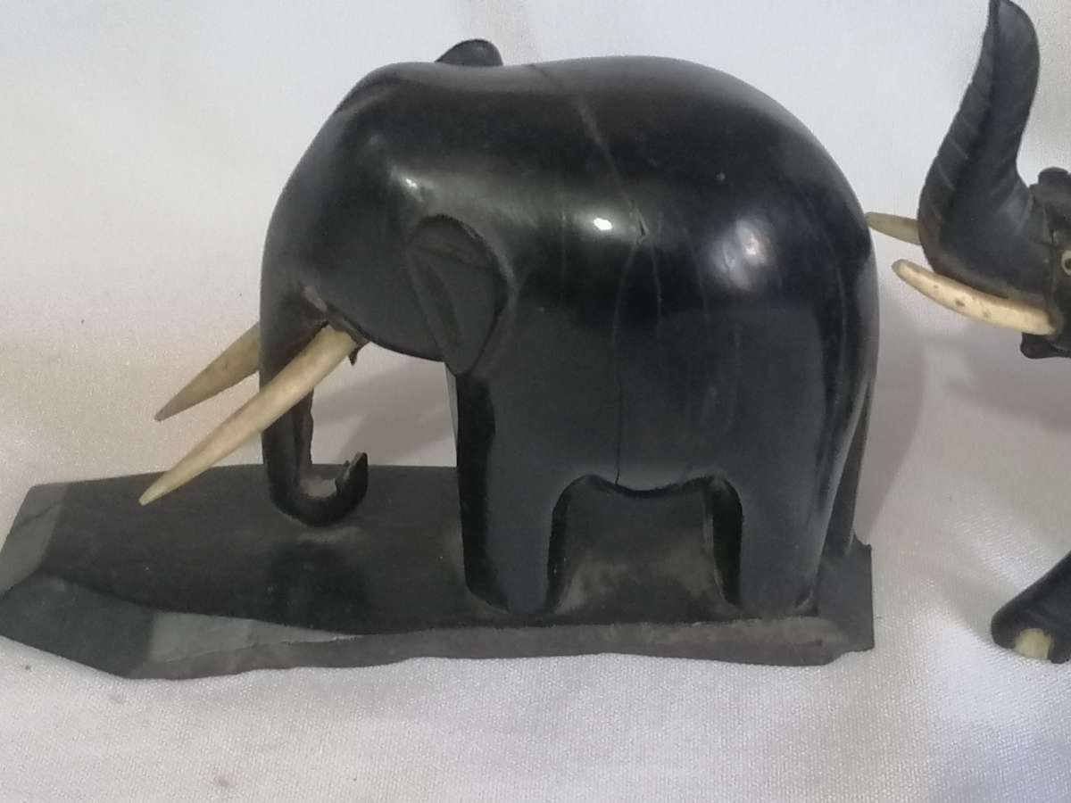 Vintage & Rare Elephant set, carved from Ebony wood & Camel bone..