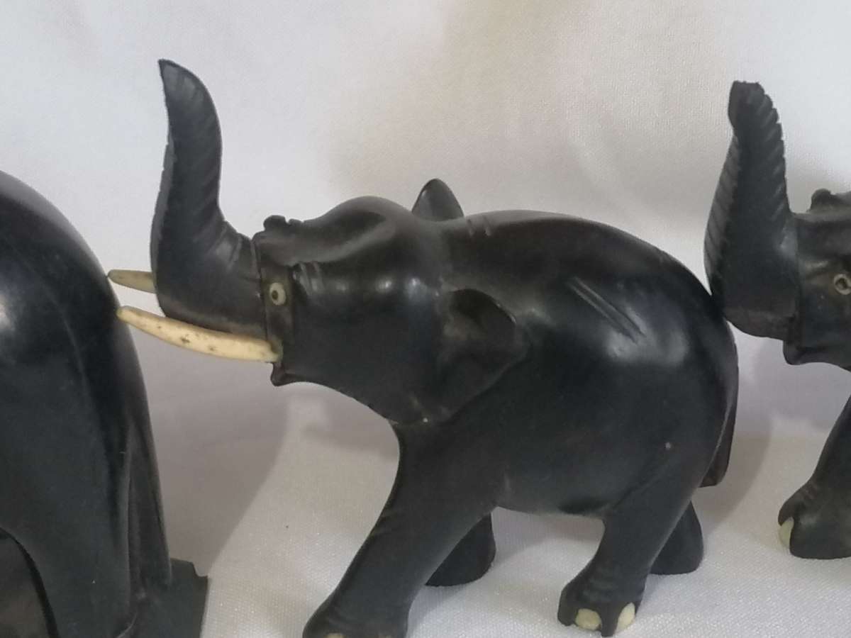 Vintage & Rare Elephant set, carved from Ebony wood & Camel bone..