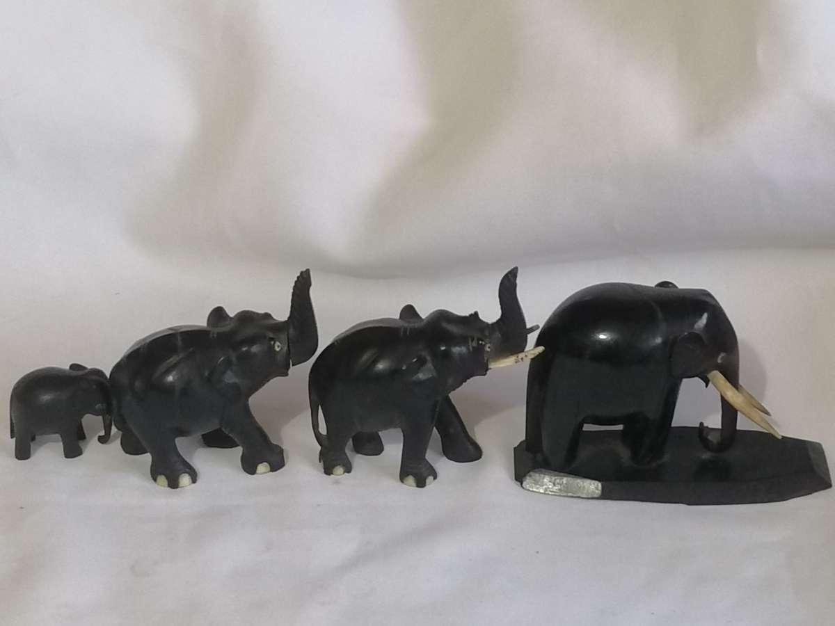 Vintage & Rare Elephant set, carved from Ebony wood & Camel bone..