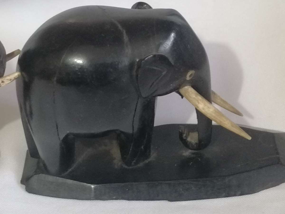 Vintage & Rare Elephant set, carved from Ebony wood & Camel bone..