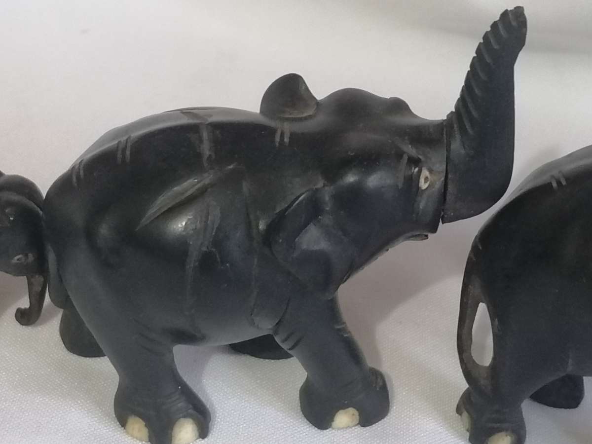 Vintage & Rare Elephant set, carved from Ebony wood & Camel bone..