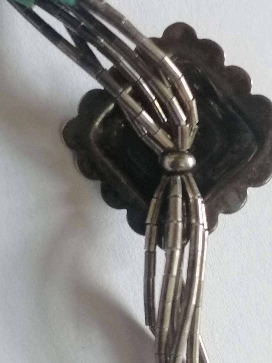 Vintage natural turquoise sterling silver necklace, with tripple snake chain.