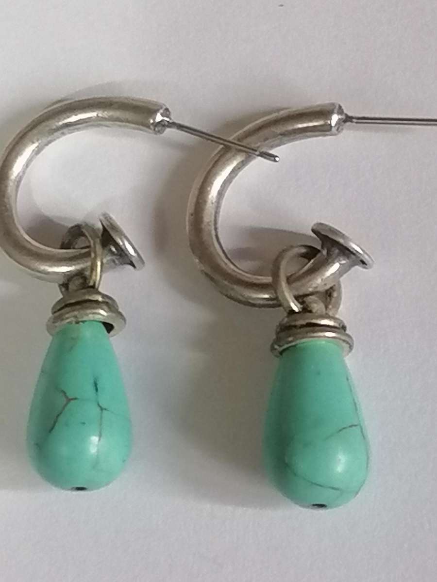 Vintage natural turquoise teardrop sterling silver earring set.