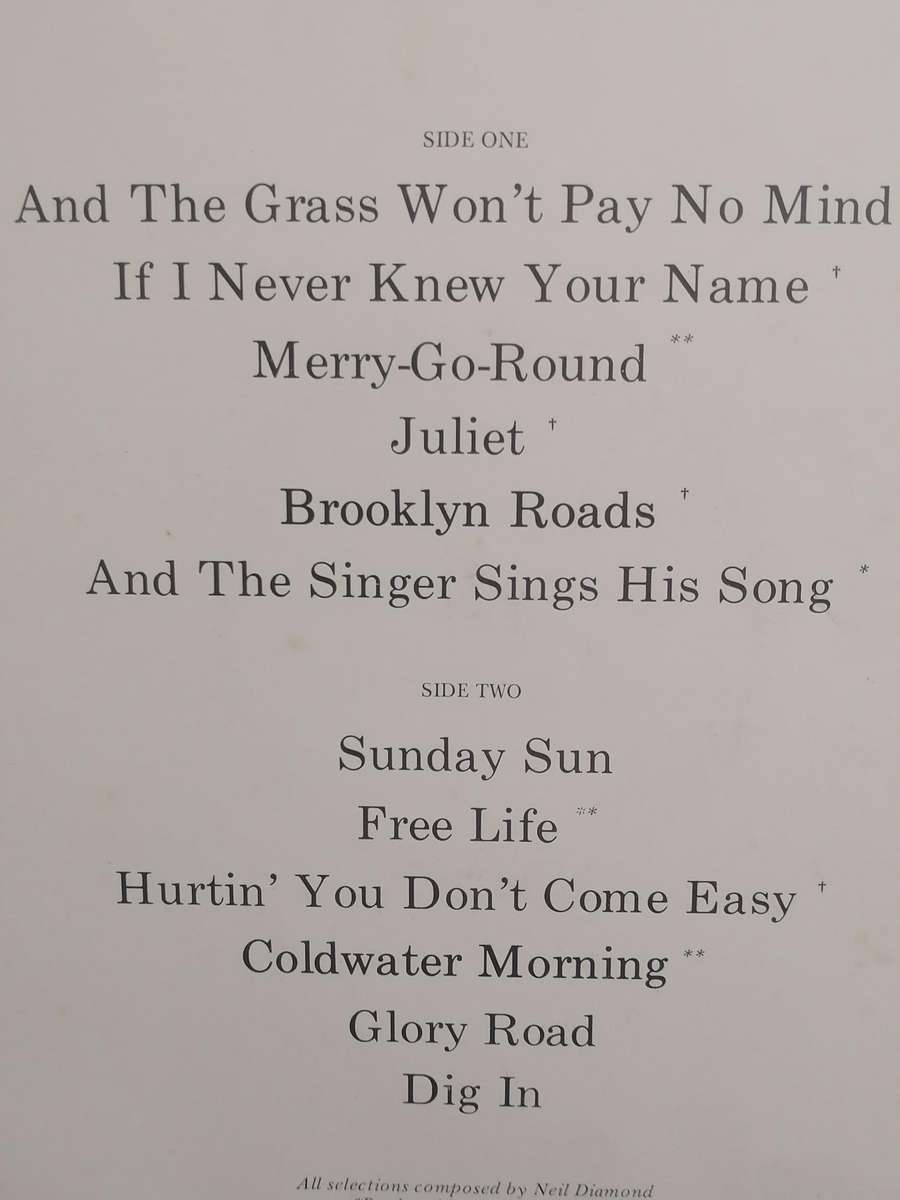 Neil Diamond, And the Singer, Sings His Songs, vinyl excellent.