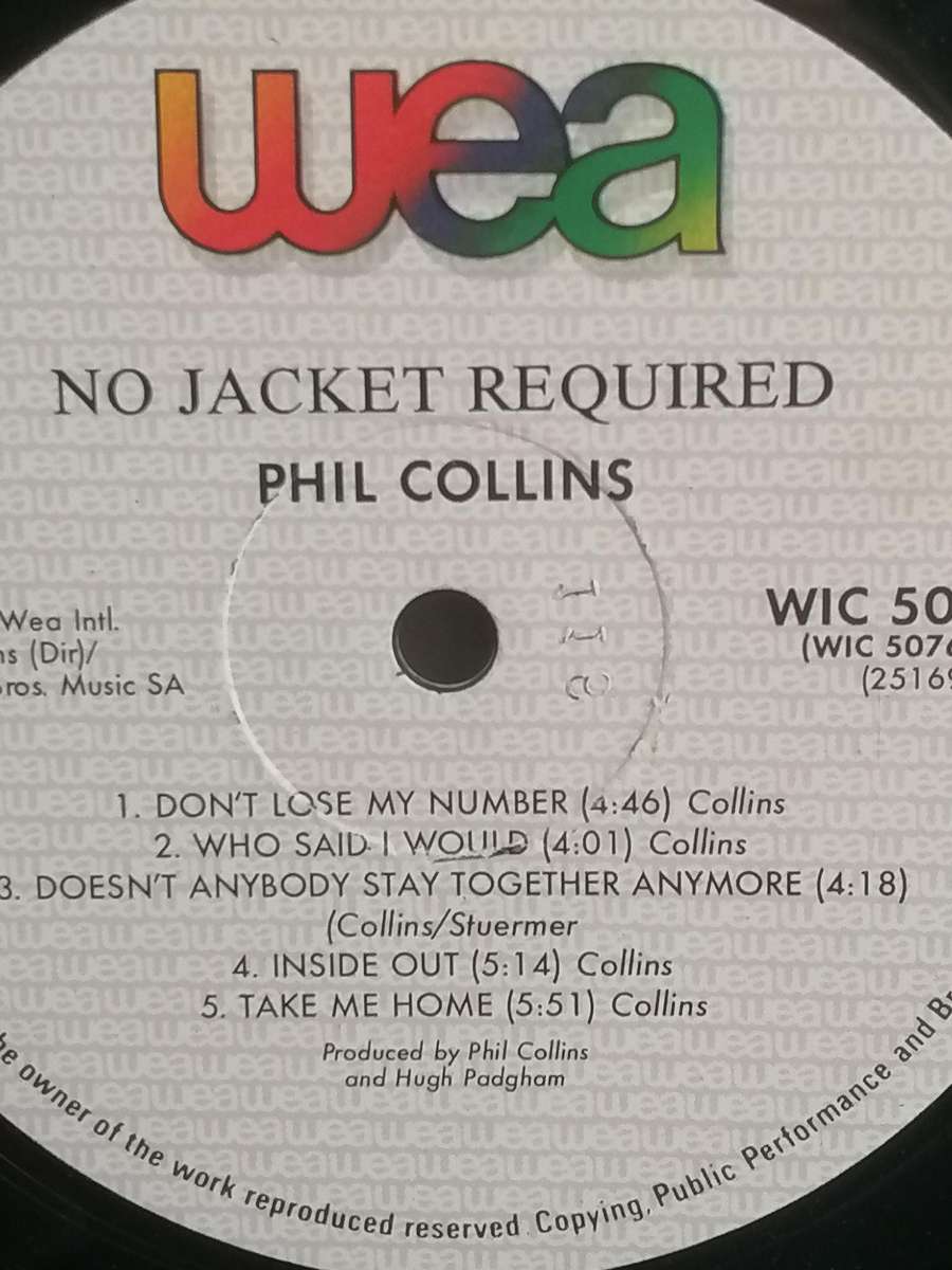 Phil Collins, No Jacket Required, vinyl very good.