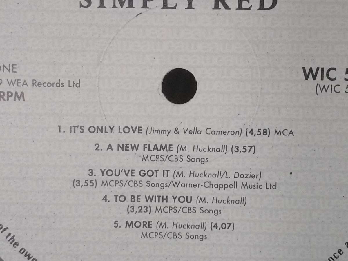Simply Red, a New Flame, vinyl very good+.