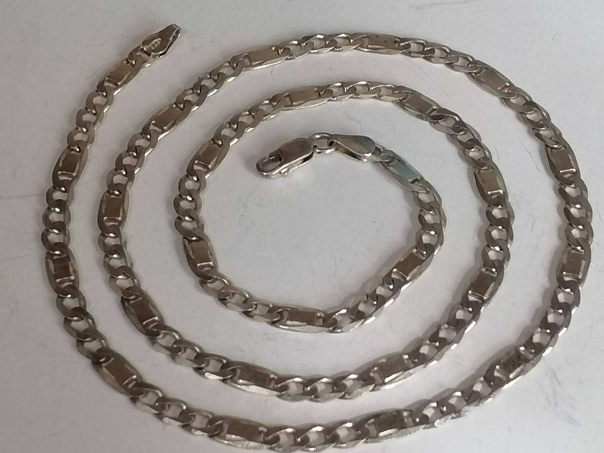 Strong Italian 925. silver flat curb link necklace, 5mm wide & 59cm long.