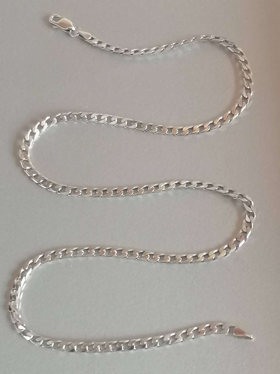 Strong  925. silver flat curb link necklace, 3.7mm wide & 47cm long.