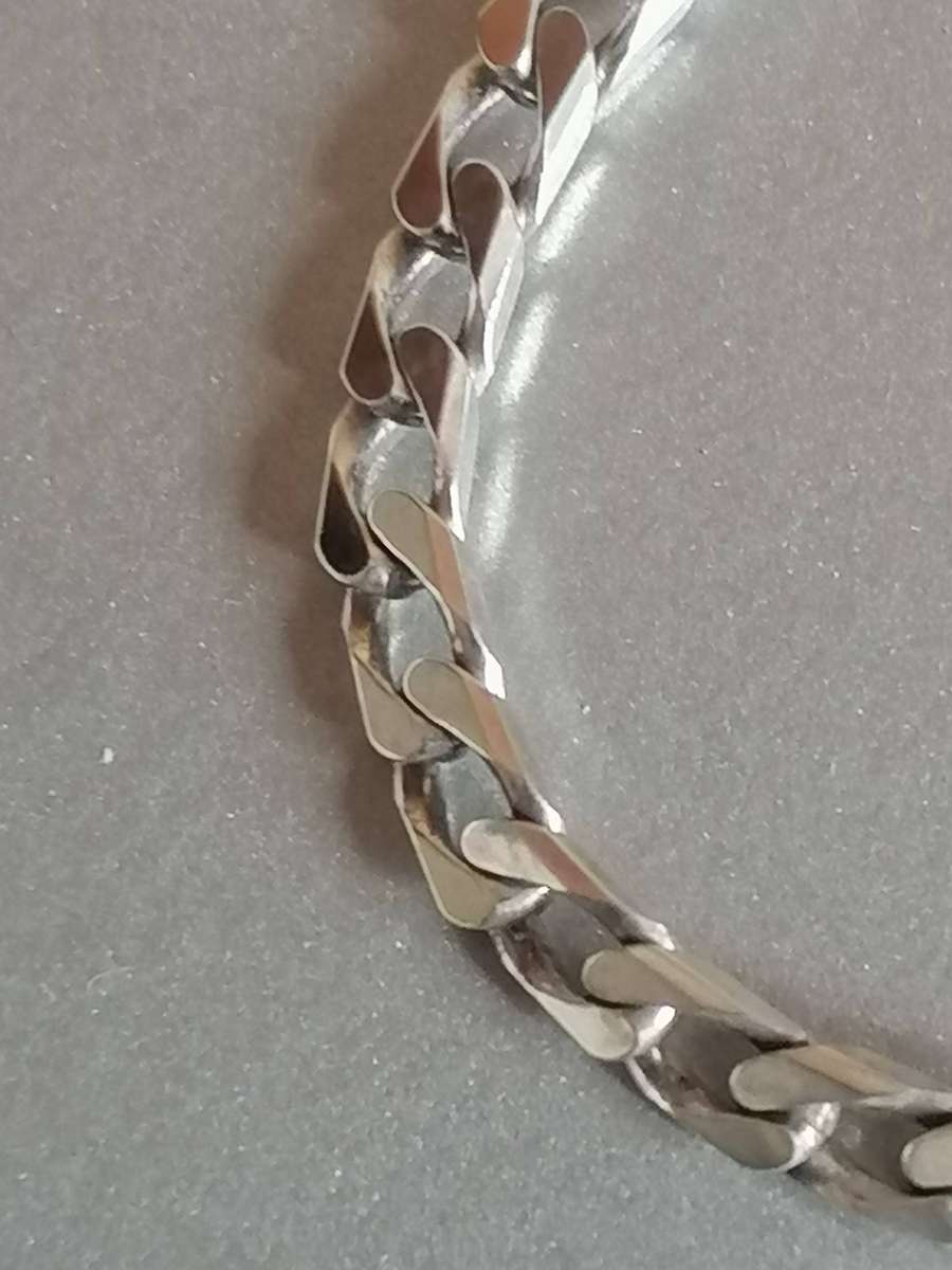 Strong  925. silver flat curb link necklace, 3.7mm wide & 47cm long.