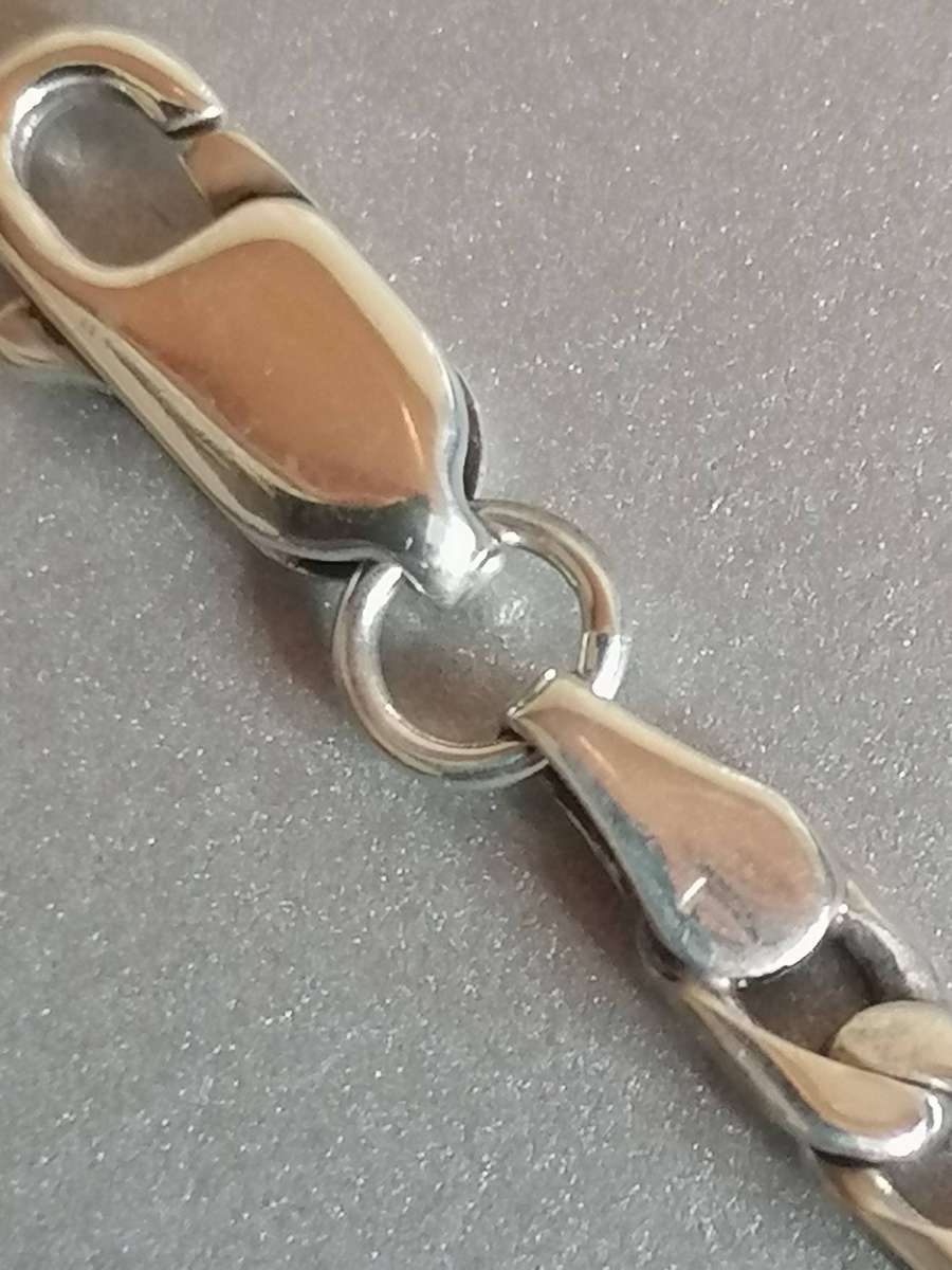 Strong  925. silver flat curb link necklace, 3.7mm wide & 47cm long.